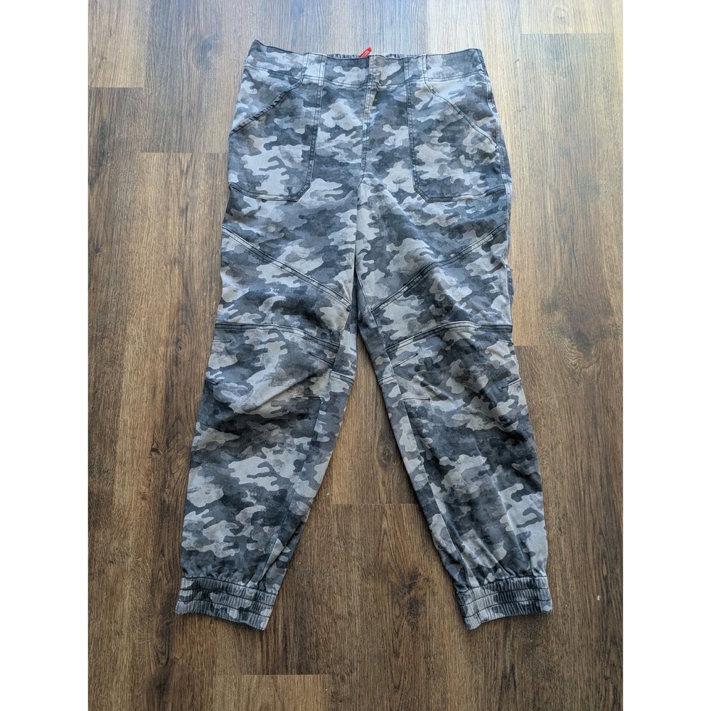 Spanx Cargo Jogger Pants Womens 2X Plus Gray Camo Stretch Twill Pull On Y2K